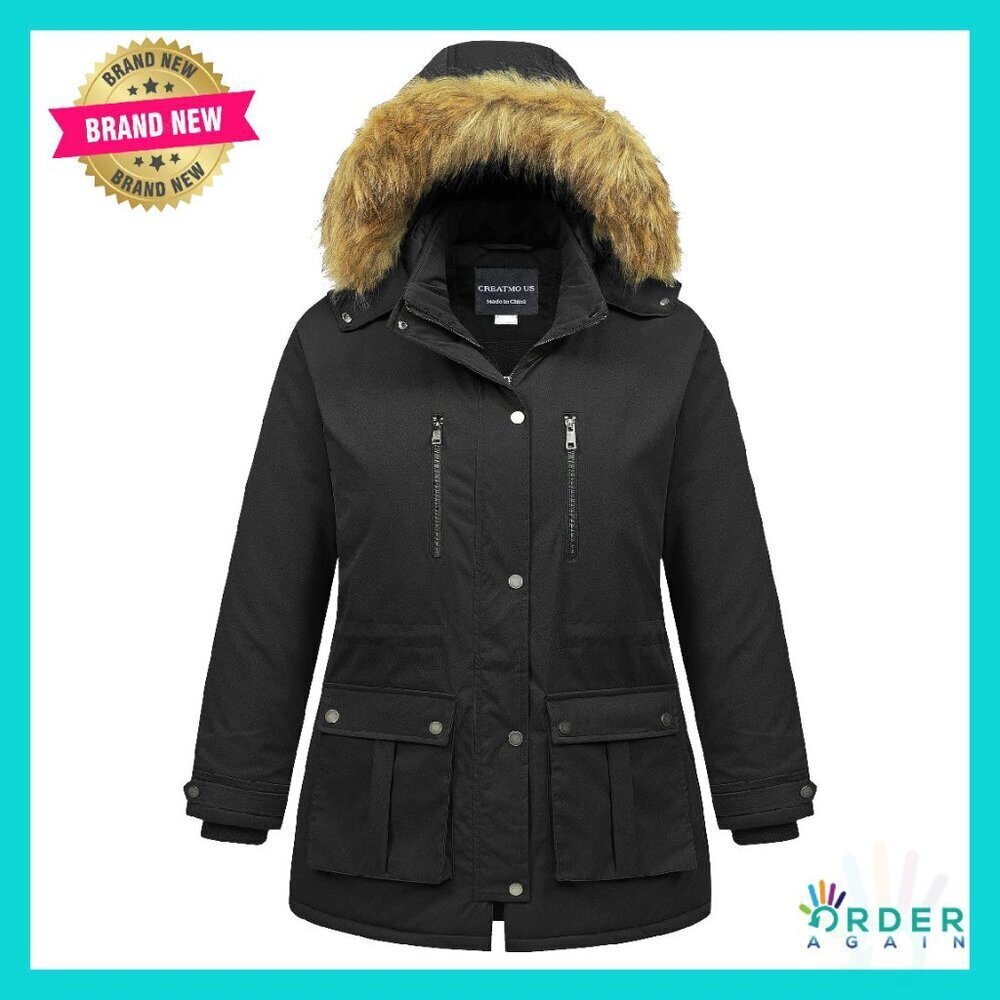 Plus Size Winter Puffer Parka Waterproof Warm Military Style Detachable Hood